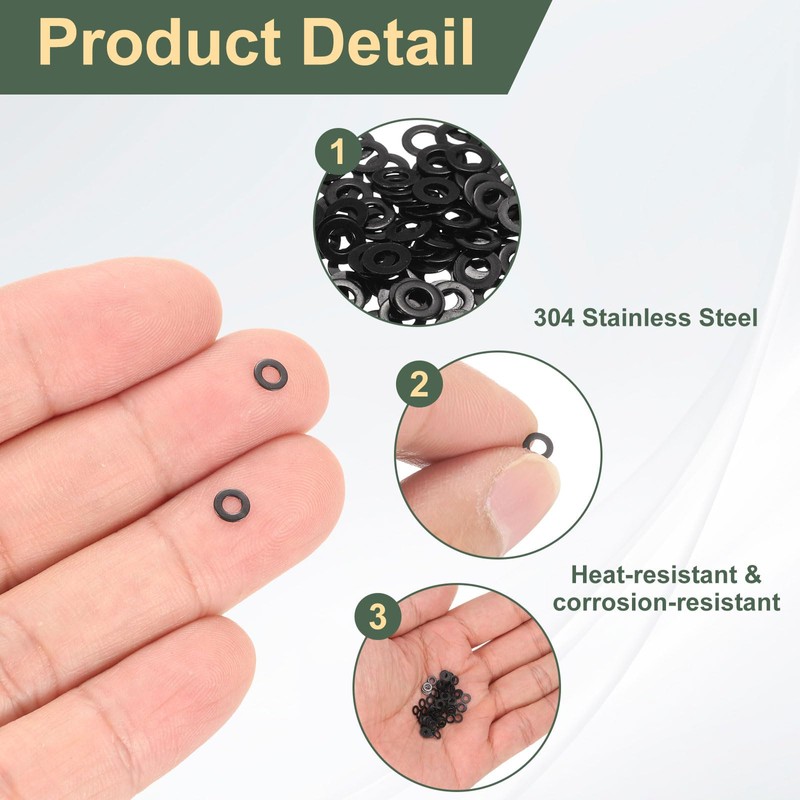 sourcing map 100 Pcs M2 Black Flat Washers, 4.5mm Outer