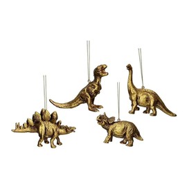 Gisela Graham Set of Four Antique Gold Resin Dinosaurs Hanging Christmas Decoration