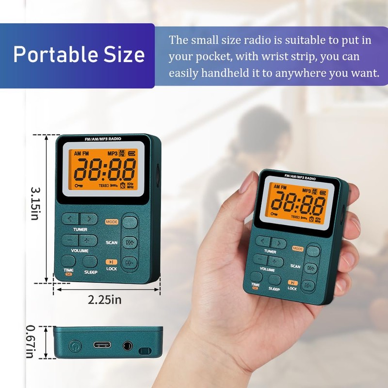 Paeiope Portable Radio AM FM, Rechargeable Pocket Speaker with Best