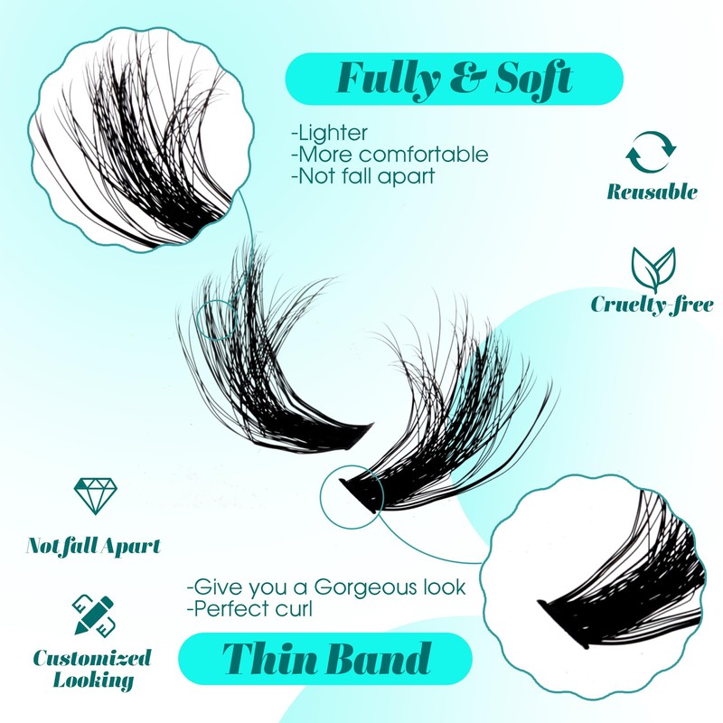 Individual Eyelashes, 3D Effect, 30D/40D DIY Cluster Eyelashes, 0.07 D