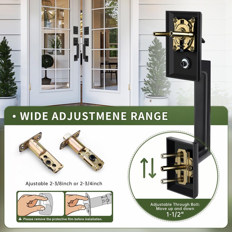 Moquin Double Front Door Lock Set, Matte Black Square Front