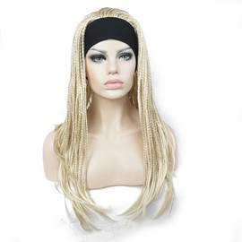 Aimole Long Braided Wigs Crochet Hair Fully Hand Tied Twist Braided With Headband Half Wig(613-Pale Blonde)
