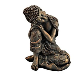Sitting Buddha Garden Ornament Outdoor Statue Indoor Home Decor Bronzed Effect Figurine Table top Thai Meditating Décor Zen Weather Resistant 25cm Tall