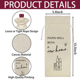AWSICE New Home Gift Wine Bottle Bag - Pairs Well with Home Gifts - Burlap Reusable Wine Bags with Drawstring - Best Housewarming Party Decorations - Meaningful Present Ideas-A35