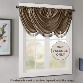 Madison Park Elena Waterfall Embellished Rod Pocket Valance, Faux Silk Valances for Window, 38X46, Bronze