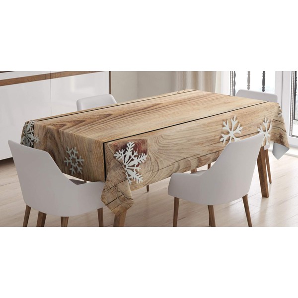 ABAKUHAUS Christmas Tablecloth, Wooden Plank Snowflakes, Waterproof, Washable with Clear
