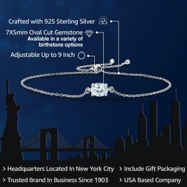 Gem Stone King 7X5MM Oval Gemstone Birthstone Solitaire Bracelet For Women | 925 Sterling Silver | Adjustable Bolo Bracelet For Women | Fine Jewelry Gifts for Her Mom Wife