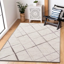 TTelephant 3x5 Modern Washable Area Rug, Doormat Rugs, Tear and Stain Resistance, Non-Slip, Hand Woven Style Thin Entryway Rug Throw Rug for High Traffic Entrance Kitchen Bedside- White