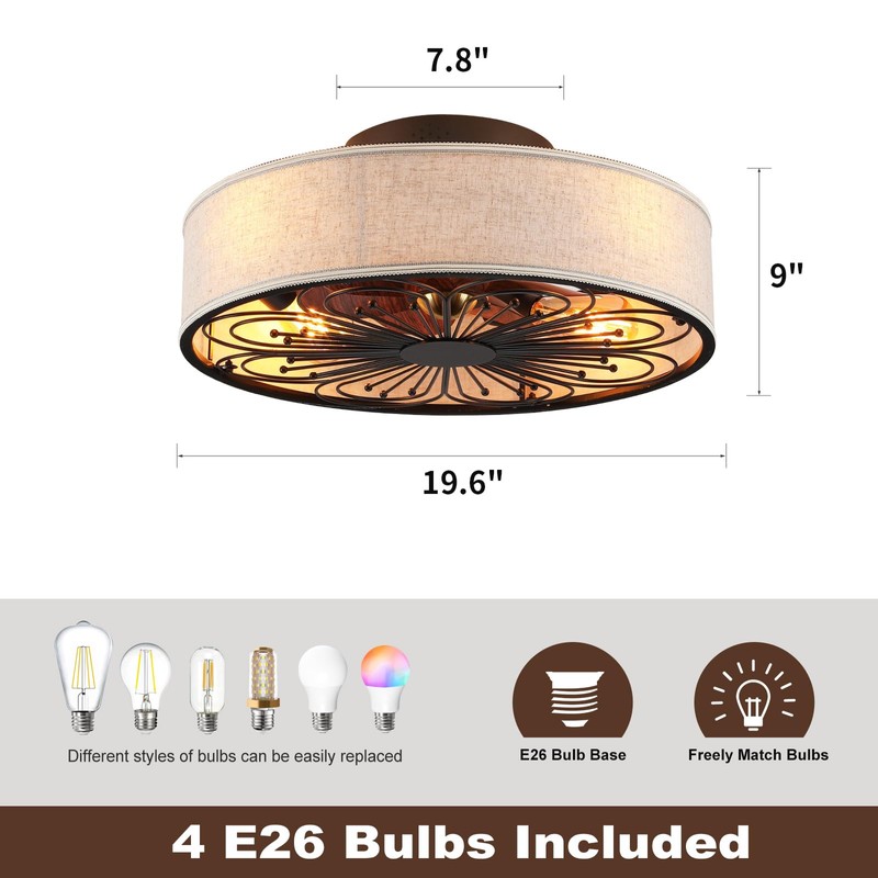 Alaruder Caged Ceiling Fans with Lights Flush Mount,Low Profile Ceiling