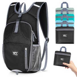 VHYBRIX 15L Hiking Backpack - Lightweight Small Packable Daypack Travel Outdoor Foldable Shoulder Bag Camping Hiking Backpack for Women Men - Black
