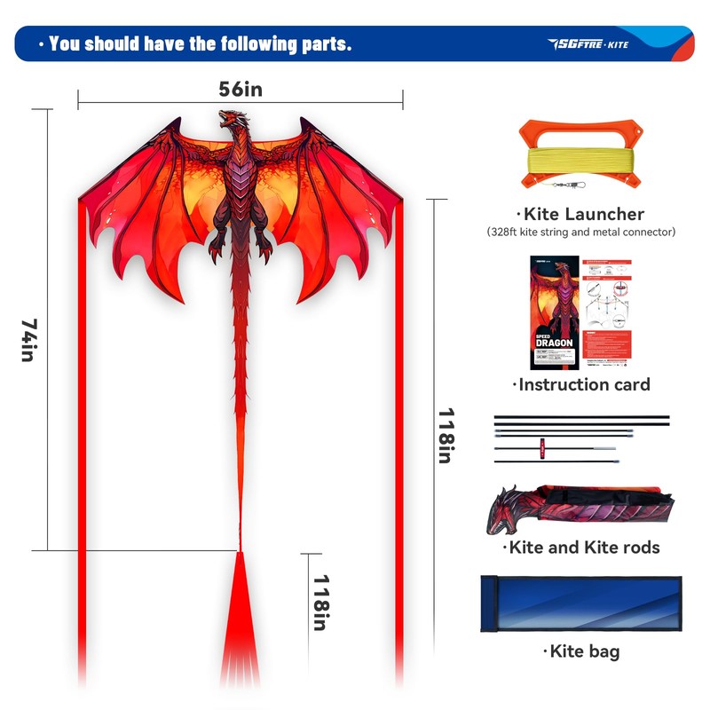 SGftre Complete Kite with Handle, Line & Accessories,Easy to Fly