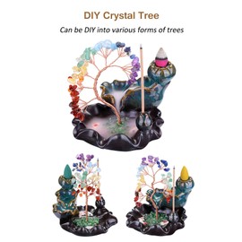 JSDDE Backflow Incense Burner with Chakra Tree of Life Decorative Crystal Stones Incense Holder Namaste Yoga Meditation and Home Decoration