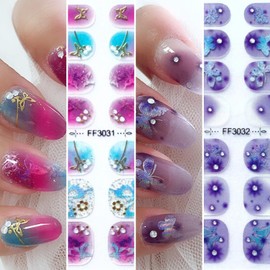 COLORBIRD Nail Seal, Glittering Swallowtail, Spring and Summer, Just Stick Manicure, Crystal, Cute, Butterfly, Flower, Sheer, Foil, Pearl Parts (FF3031 FF3032)