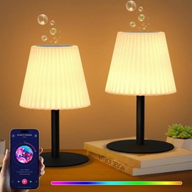 NiceBuy Shower Lamp with Dual Speaker Pair, IP44 Water-Resistant Shower Light, Outdoor Speaker Rechargeable Cordless Table Lamp with RGB Lights, Suitable for Bathroom Patio Garden (2 Pack)