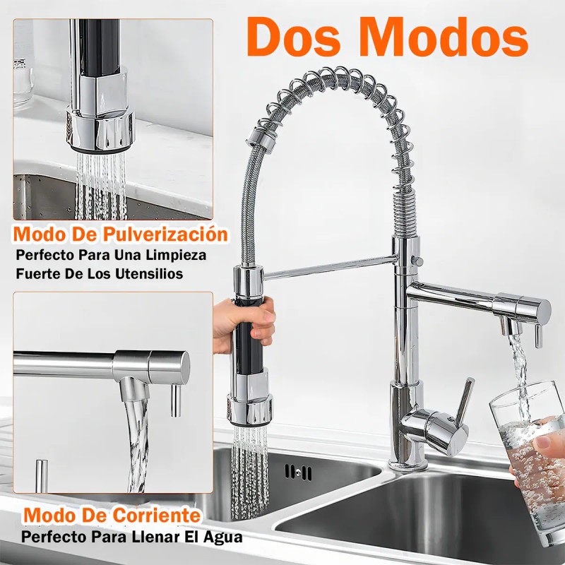 Bowoshen grifo de cocina Llave Monomando Fregadero extensible color plata