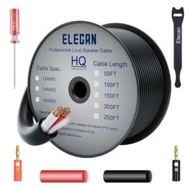 Elecan Pro Series 16/2 Outdoor Speaker Wire Cable 250 Ft 16 Gauge AWG with Tool Kits-Direct Burial in Wall CL3 CL2 Rated-PVC Jacket&Film&Cotton for Home Theater,Car Audio Speaker,Stereos-Black