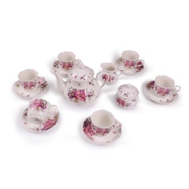 Guangyang 15pcs Porcelain Tea Sets 7 OZ Cups& Saucer Service for 6, with Teapot Sugar Bowl Cream Pitcher for Tea/Coffee