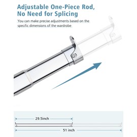 Heavy Duty Oval Closet Rod for Hanging Clothes, 29.5-51 Inch Adjustable Closet Rods, Premium Chrome