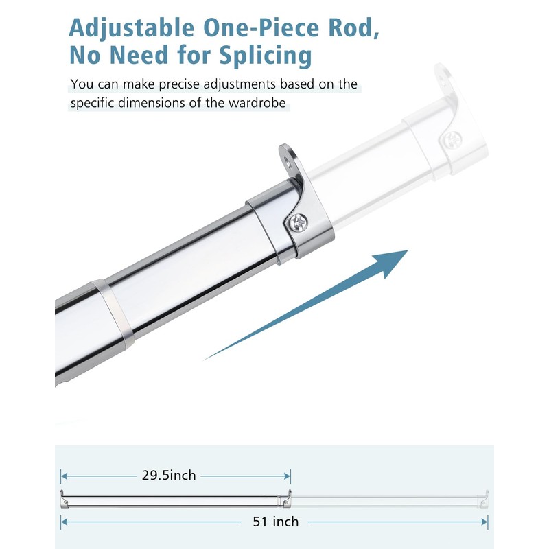 Heavy Duty Oval Closet Rod for Hanging Clothes, 29.5-51 Inch