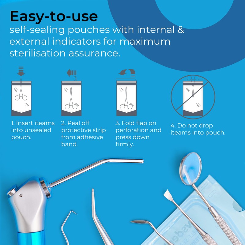 VSDent Self Sterilisation Pouches - 90x260mm (Pack Of 200)