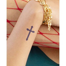Inkbox Temporary Tattoos, Semi-Permanent Tattoo, One Premium Easy Long Lasting, Waterproof Temp Tattoo with For Now Ink - Lasts 1-2 Weeks, Cross Tattoo, Grace, 2 x 2 in