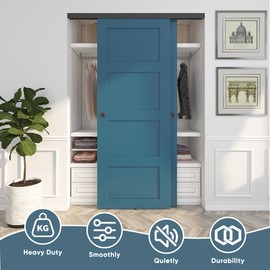 JUBEST 5FT/60 Heavy Duty Bypass Door Hardware with Soft Close Mechanism, Sturdy Closet Door Track for 2 Door System, Quietly and Smoothly, Fit Door Thickness 1 3/8" or 1 3/4", Easy to Install, Black