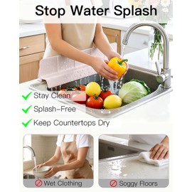 23 Inch Silicone Sink Splash Guard - Kitchen Sink Water Splash Guard with Strong Suction Cups, Removable Splash Guard for Sink, Washbasin & Bathtub - Creamy Apricot