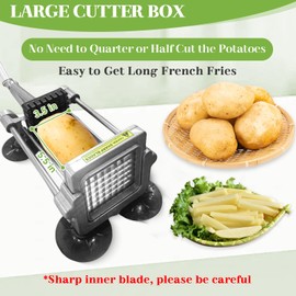 KSIFJRTO Commercial French Fry Cutter, Heavy Duty Potato Slicer with 3/8Inch Blade, Stainless Steel Potato ChopperFrench Fries Cutter with Suction Feet,