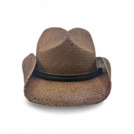 Peter Grimm Straw Round Up Cowboy Hat w/Leather Strap (Tea Stained)