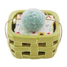 Mud Pie Floral Soap Set Holder, Green, Basket 3.5" x 2"