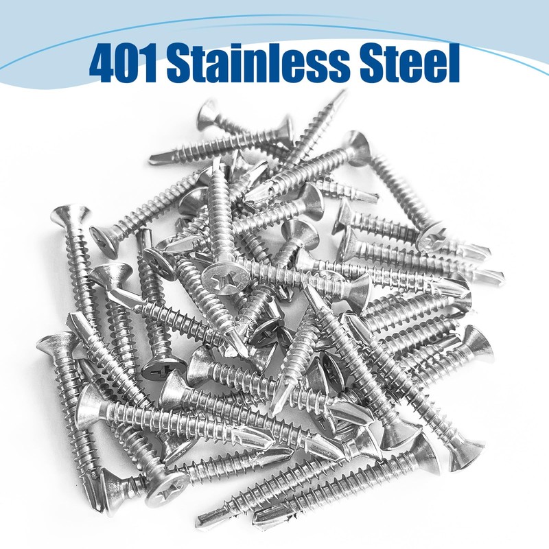 ANCHOREASE #8×2″ Sheet Metal Screws 100Pcs, 410 Stainless Steel Self
