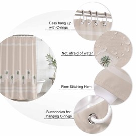 Stuidolane 72x78 Inch Shower Curtain Tropical Palm Trees Bathroom Decor, Waterproof Fabric Bathtub Bath Curtains Decorative Beach Coastal Plants Extra Long Shower Curtain Set with Hooks