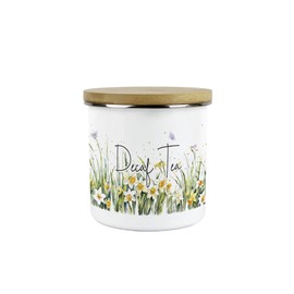 Purely Home Spring Daffodils Decaf Tea Storage Canister - Floral Nature Metal Enamel Hot Drinks Storage Container