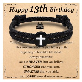 OAVOOK Birthday Gifts for 13th Boys 13 Year Old Teen Boys Cross Braided Rope Bracelets for Son, Grandson, Brother, Nephew