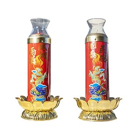 1 Pair - Tower Pillar Red Prayer Candles with Safety Casing. Long Lasting 72 Hours, 2 of 21.1oz Candle. Buddhism, Taoism Worshipping Ritual Light. Quality Wax, Glass Red Candles. Made in Taiwan 光明燈