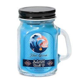 Blue Ocean Scented Candle – Fresh Ocean Breeze Scent – Small 4oz Mini Mason Jar Candle by Beamer Candle Co