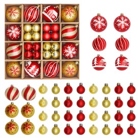 44 Pcs Christmas Baubles Ornaments Set Christmas Balls Christmas Tree Decorations Set Red Baubles ＆ Gold Baubles Plastic Christmas Hanging Balls With Lanyard Christmas Decorations