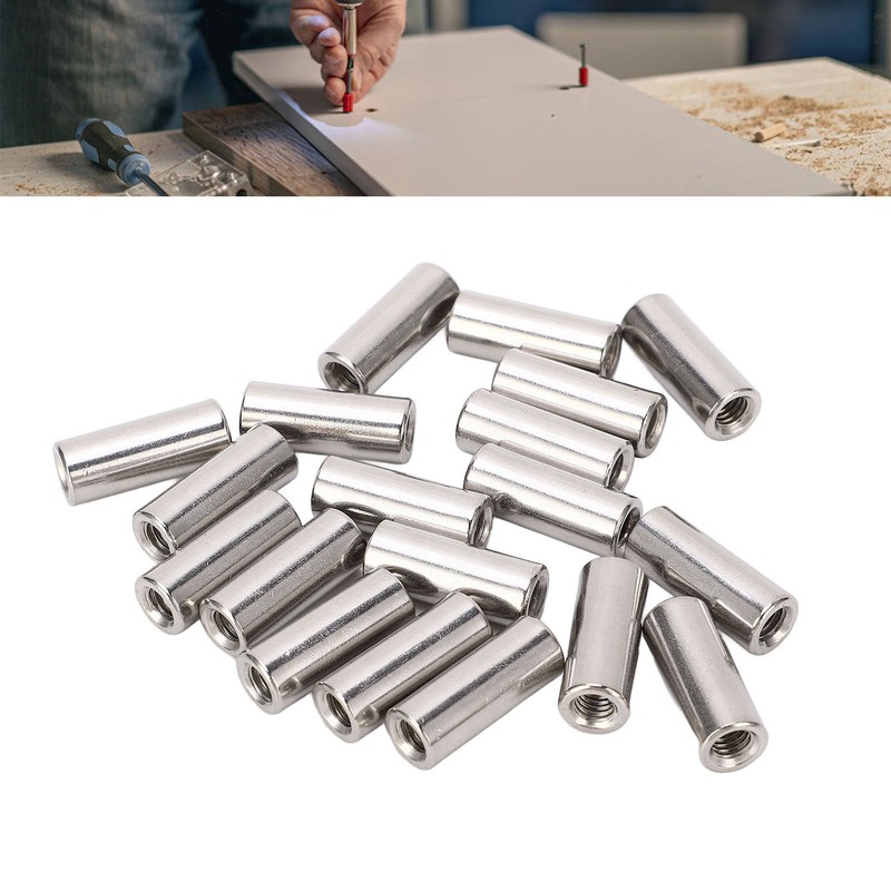 20 Pcs Round Connector Nut M6x1.0 10 L25mm Rod Coupling