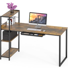 SHW 46-Inch Home Office Mission Computer Desk with Side Shelf and Drawer, Rustic Brown