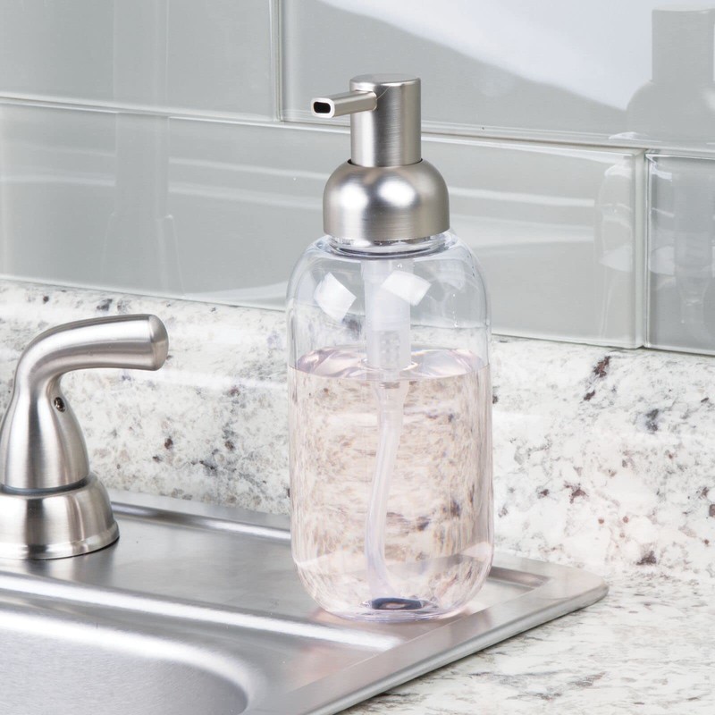 mDesign Round Plastic Refillable Liquid Soap Dispenser Pump Bottle for