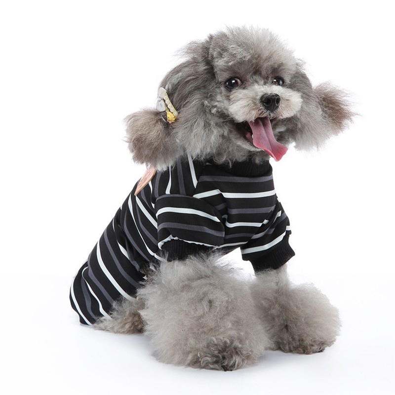 Dog Pajamas Warm 4 Legged High Collar Soft Stretchy Striped