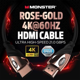 Monster - Cable HDMI 4k Ultra HD con cable Ethernet, velocidad de actualización 60/120 Hz, 21 Gbps de alta definición 1080p, contactos de oro de 24 quilates resistentes a la corrosión, Negro, 8 FT