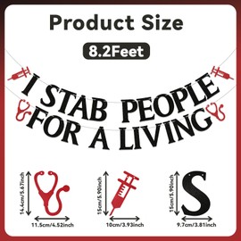 I Stab People For A Living Banner - Funny Nurse Graduation Decorations, CNA Nurse Graduation Gift, Congrats Nurse Graduation Party Decorations Black Glitter