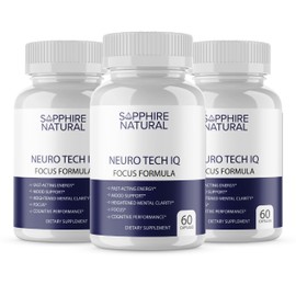 3 Pack Neuro Tech IQ Brain Supplement - Neurotech Iq Focus Formula Enhancement Pills (180 Capsules)