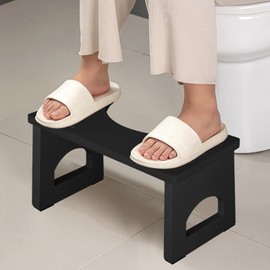 Foldable Toilet Stool, 7 Inch Poop Stool for Bathroom, Bamboo Toilet Stool Squat Adult, Collapsible Squatting Potty Stool with Non-Slip Strip - Improve Squatting Posture and Comfort, Black