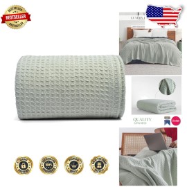 Versatile Sea Foam Twin Throw Blanket - 100% Cotton Waffle Design, 68"x92"