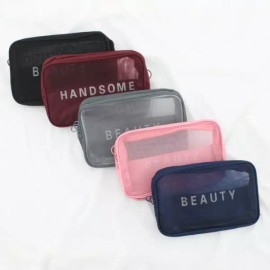 세면도구 립스틱 화장품 브러쉬 메이크업 메쉬 파우치 [그레이] Toiletry Lipstick Cosmetics Brush Makeup Mesh Pouch [Gray]