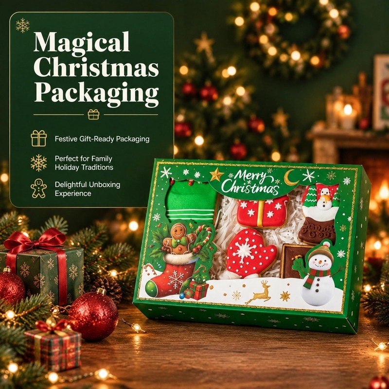 48PCS 9x6x2.5'' Christmas Elegant White Cookie Box for Gift Giving