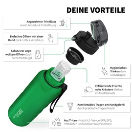 720°DGREE 'uberBottle' softTouch Water Bottle 1.5 L + Fruit Container, BPA-Free, Water Bottle for Gym, Fitness, Outdoor, Hiking, XL Tritan Sports Bottle: Large, Lightweight, Shockproof, Reusable