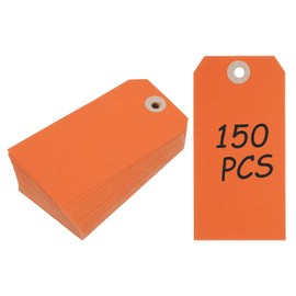 PATIKIL 150Pcs Blank Manilla Shipping Tags, 4 3/4 x 2 3/8 Inches Thick Offset Paper Hang Tags Price Gift Tags Label with Reinforced Eyelet Hole for Clothing Garage Yard Sale, Orange